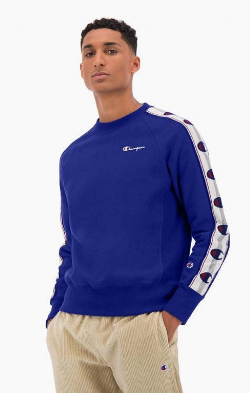 Champion Jacquard Logo Tape Sweatshirt Sweatshirts Herre Blå | 1283-RJXPG