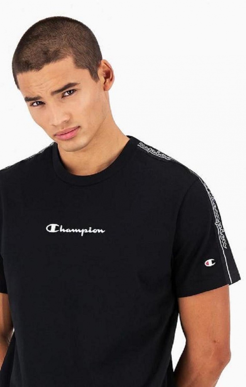 Champion Jacquard Logo Tape T-Shirt T Shirts Herre Sort | 8301-DWXUK