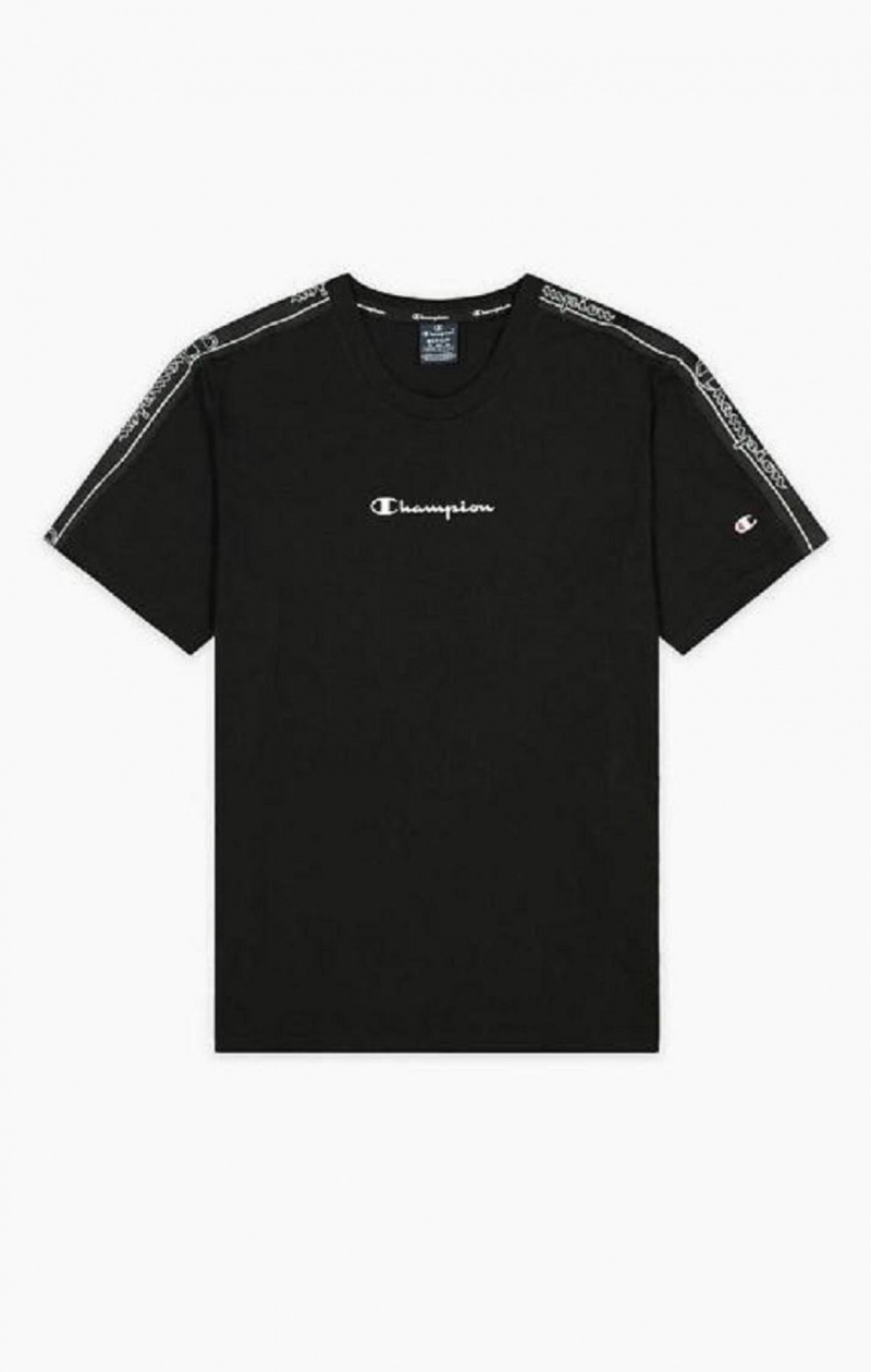 Champion Jacquard Logo Tape T-Shirt T Shirts Herre Sort | 8301-DWXUK