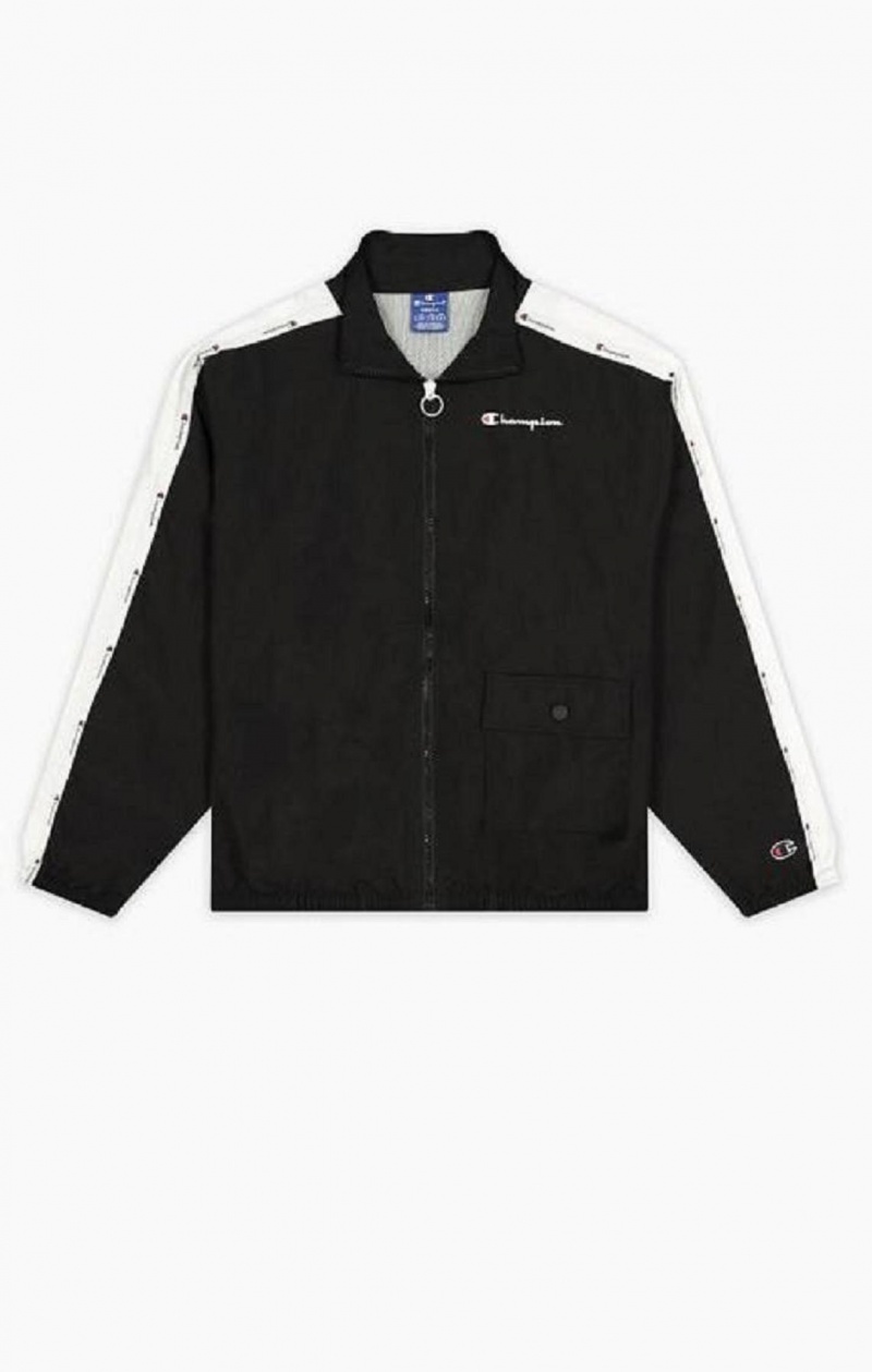 Champion Jacquard Logo Tape Zip-Up Track Jacket Jakker Dame Sort | 9621-PVESF