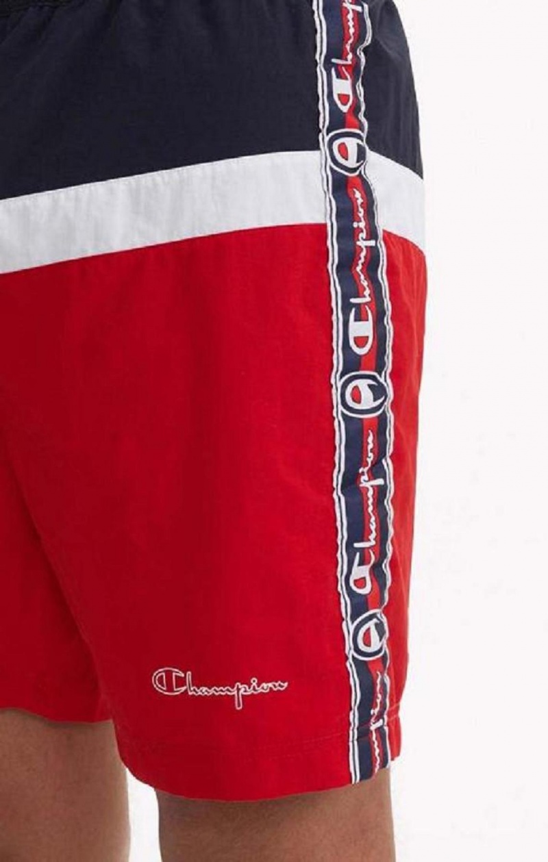 Champion Jacquard Script Logo Tape Trim Board Shorts Badetøj Herre Rød | 7580-DGKMQ