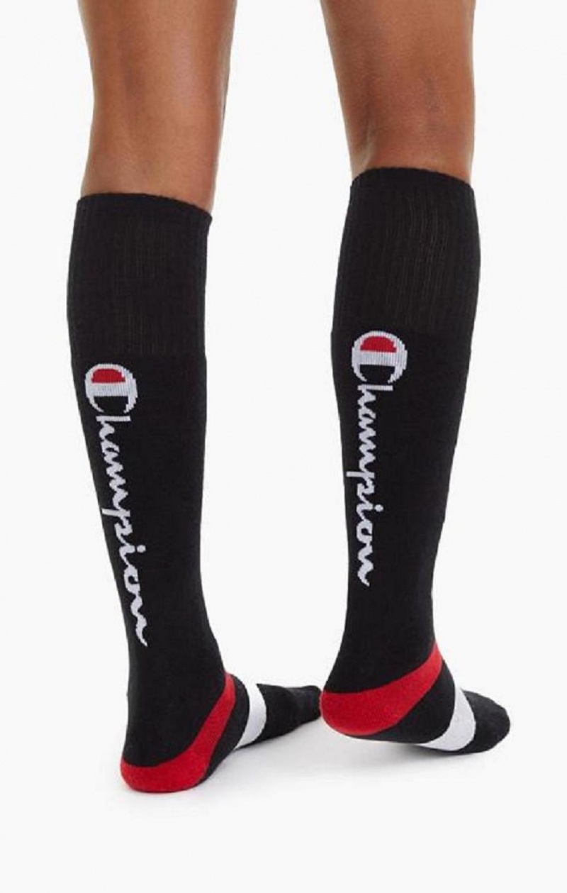 Champion Knee-High Script Logo Tube Socks Sokker Herre Sort | 3967-YNAGZ