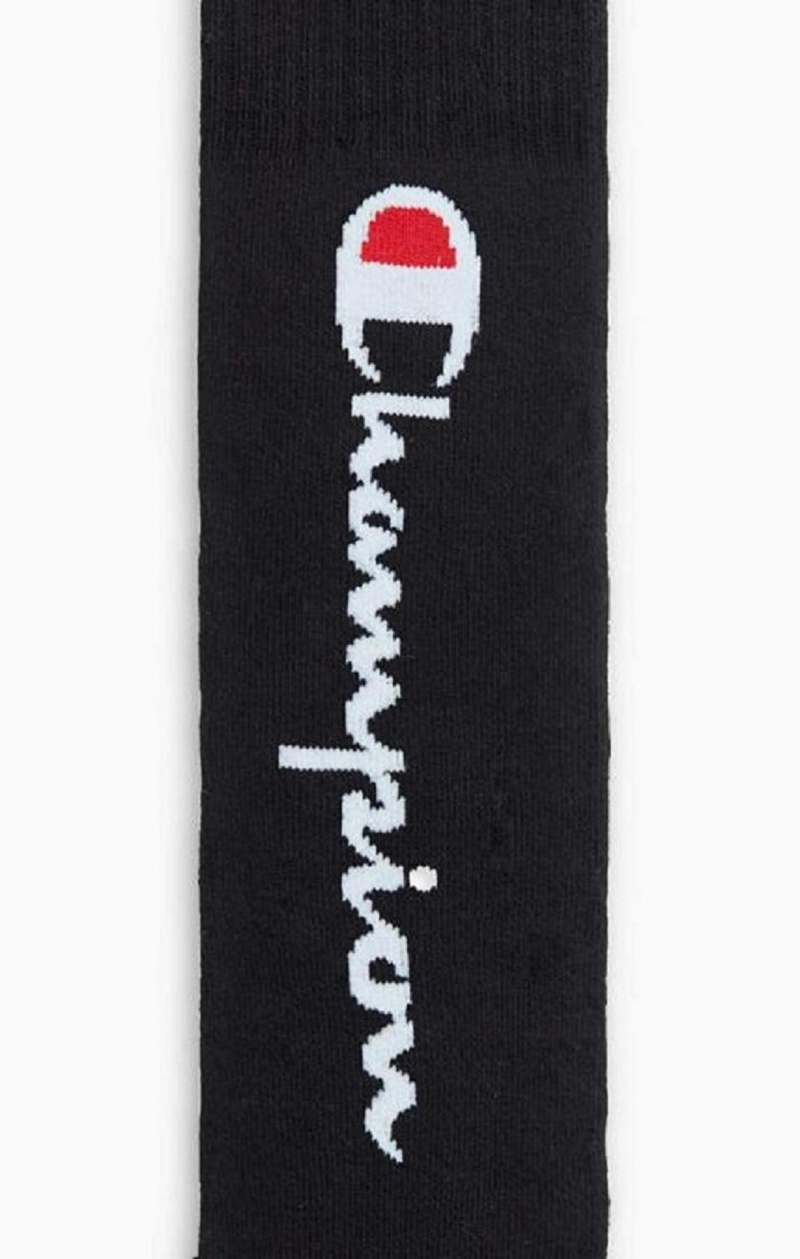 Champion Knee-High Script Logo Tube Socks Sokker Dame Sort | 0896-DXFJW