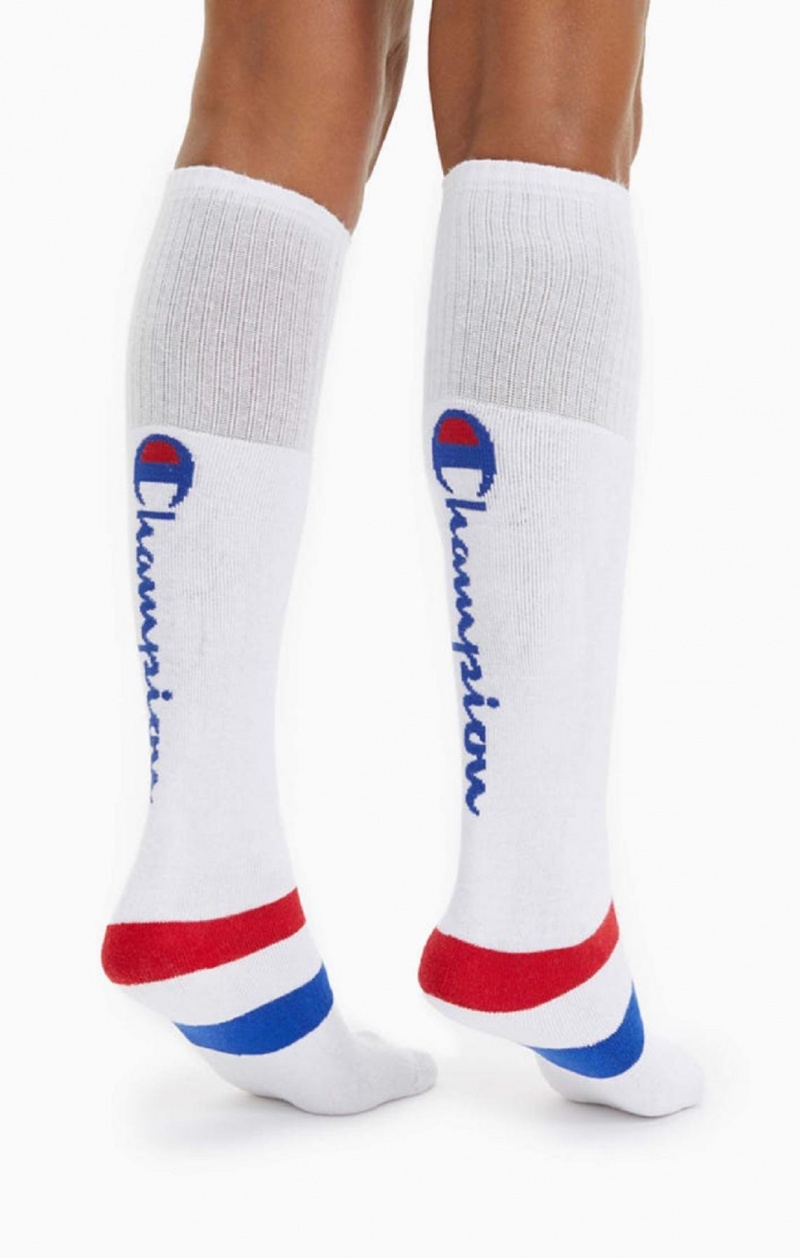 Champion Knee-High Script Logo Tube Socks Sokker Dame Hvide | 5231-LGQEO