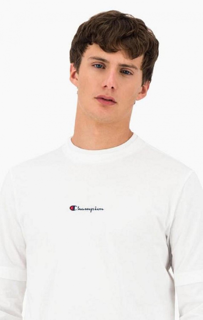 Champion Layered Small Script Logo T-Shirt T Shirts Herre Hvide | 9786-CUQVH