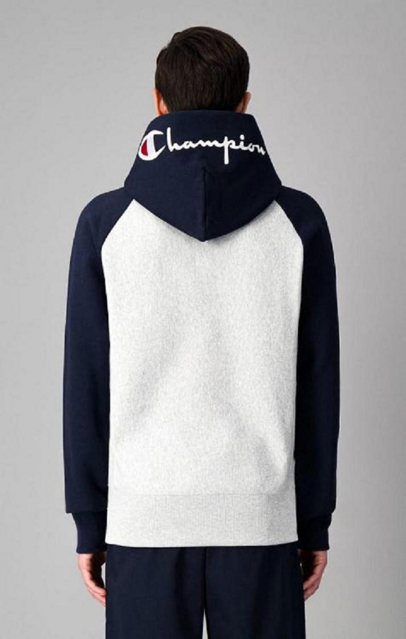 Champion Logo Hood Colour Block Reverse Weave Hoodie Hættetrøje Herre Lysegrå | 2795-UYQWF