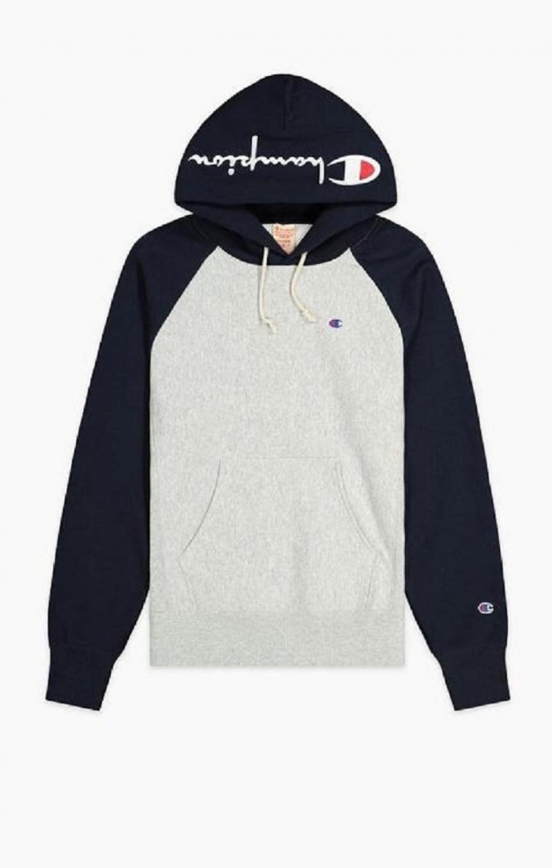 Champion Logo Hood Colour Block Reverse Weave Hoodie Hættetrøje Herre Lysegrå | 2795-UYQWF