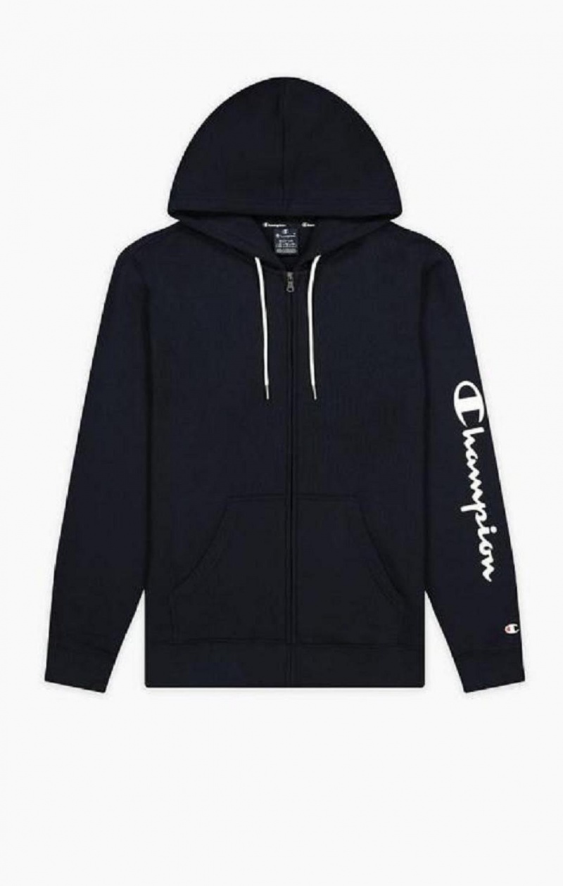 Champion Logo Sleeve Zip-Up Fleece Hoodie Hættetrøje Herre Mørkeblå | 3274-BXZWQ