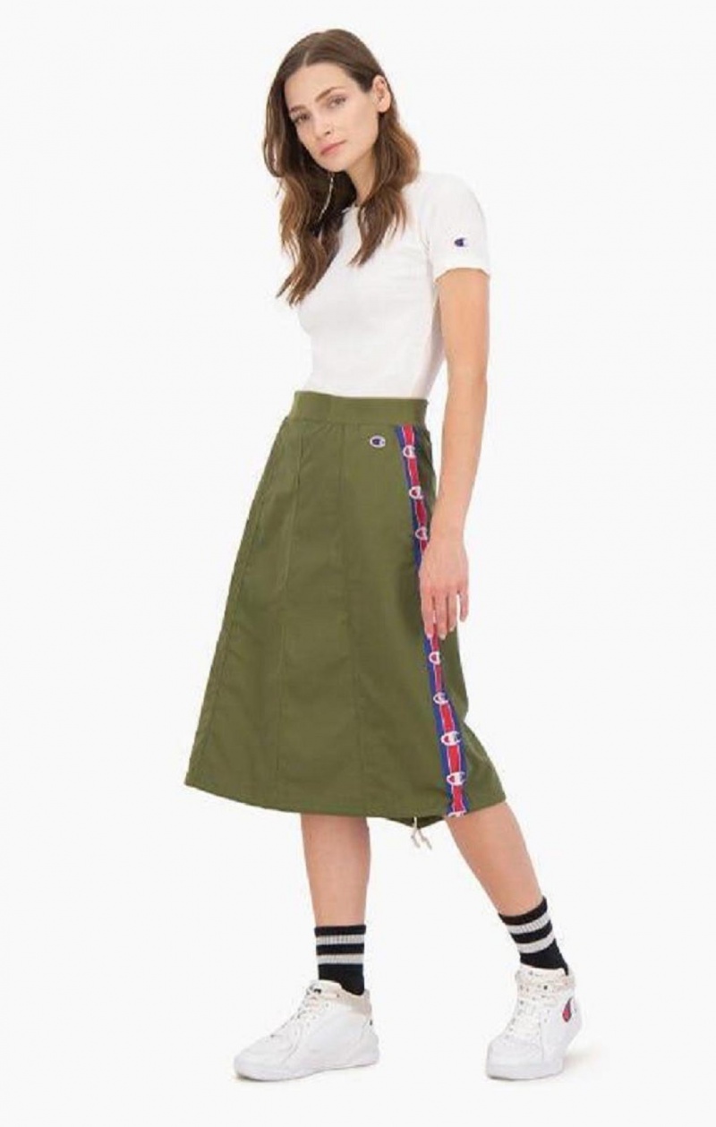 Champion Logo Tape Utility Midi Skirt Nederdel Dame Olivengrøn Grøn | 9746-DZBYG