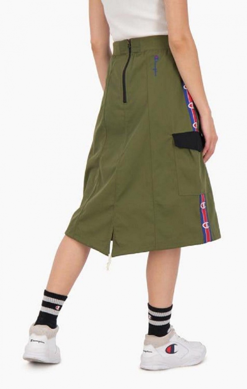 Champion Logo Tape Utility Midi Skirt Nederdel Dame Olivengrøn Grøn | 9746-DZBYG