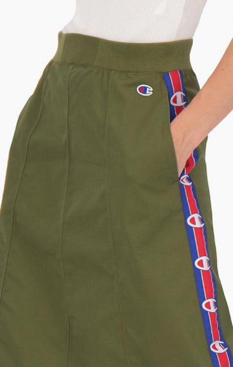 Champion Logo Tape Utility Midi Skirt Nederdel Dame Olivengrøn Grøn | 9746-DZBYG