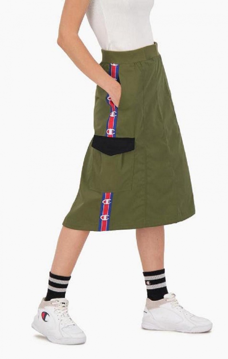 Champion Logo Tape Utility Midi Skirt Nederdel Dame Olivengrøn Grøn | 9746-DZBYG