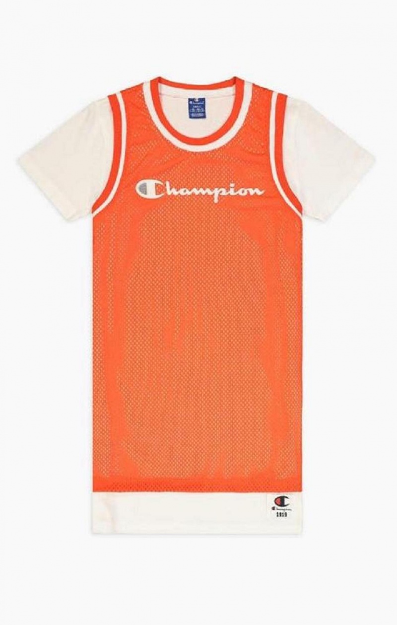 Champion Mesh Detail Double Layer T-Shirt Kjole Kjole Dame Orange | 6173-XMISA