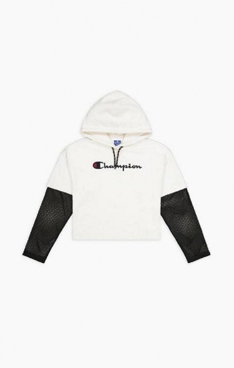 Champion Mesh Double Layer Kort Sleeve Hoodie Hættetrøje Dame Hvide | 2901-QSWTJ