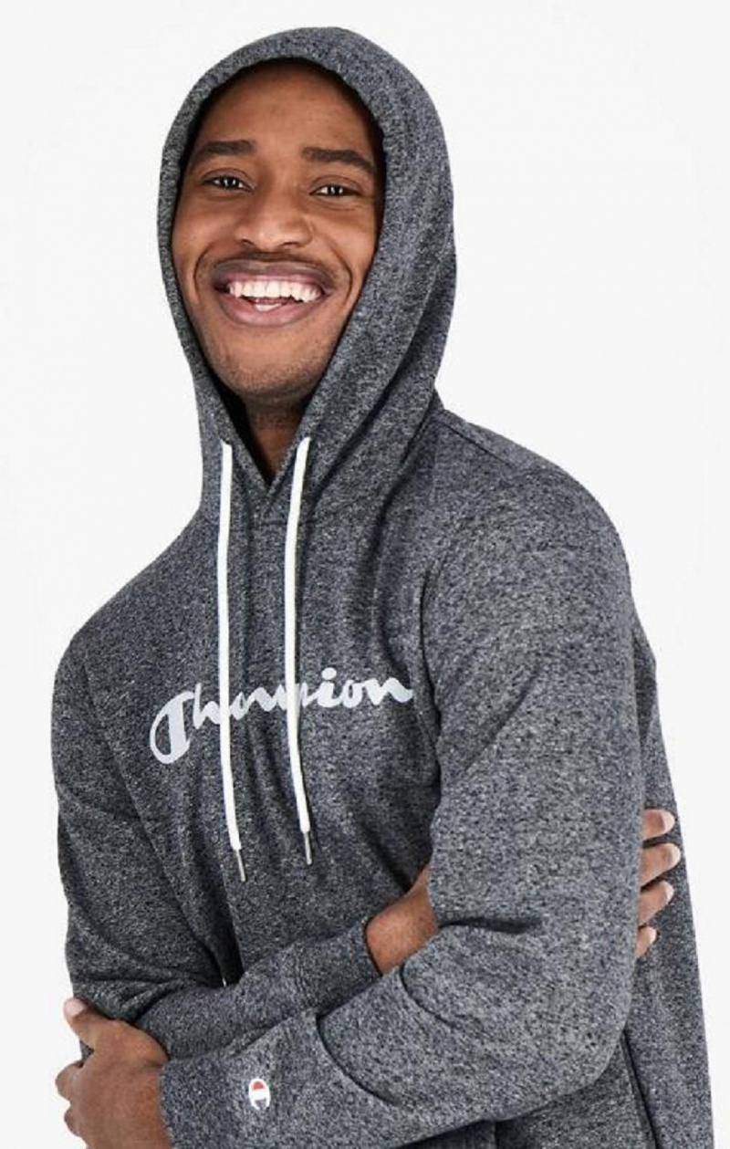 Champion Mesh Effect Script Logo Hoodie Hættetrøje Herre Mørkegrå | 9472-DRAFU