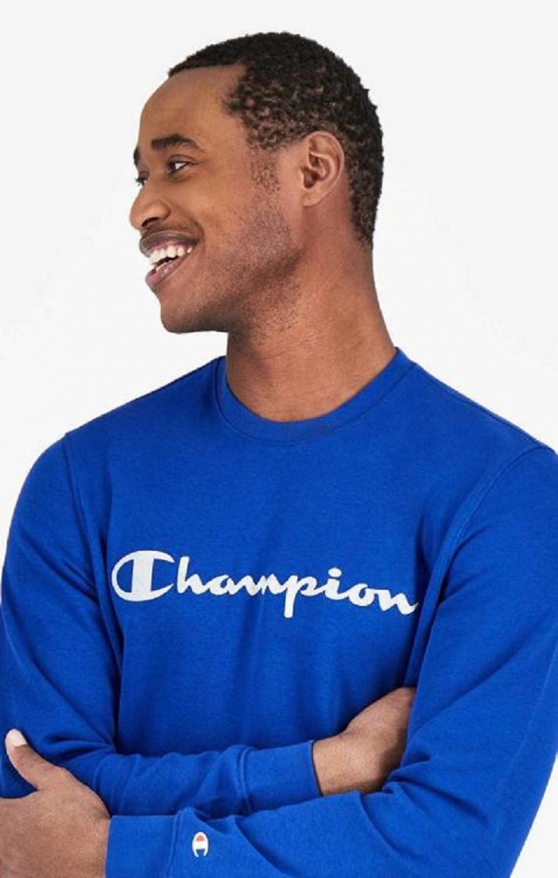 Champion Mesh Effect Script Logo Sweatshirt Sweatshirts Herre Blå | 8792-WLFKV