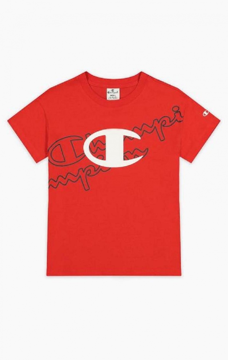 Champion Multi Logo Cropped T-Shirt T Shirts Dame Rød | 4972-BAHKP