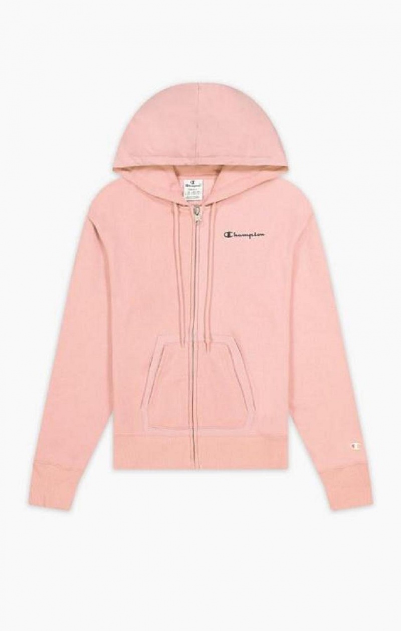 Champion Nylon Insert Script Logo Zip-Up Fleece Hoodie Hættetrøje Dame Lyserød | 8749-OFSRC