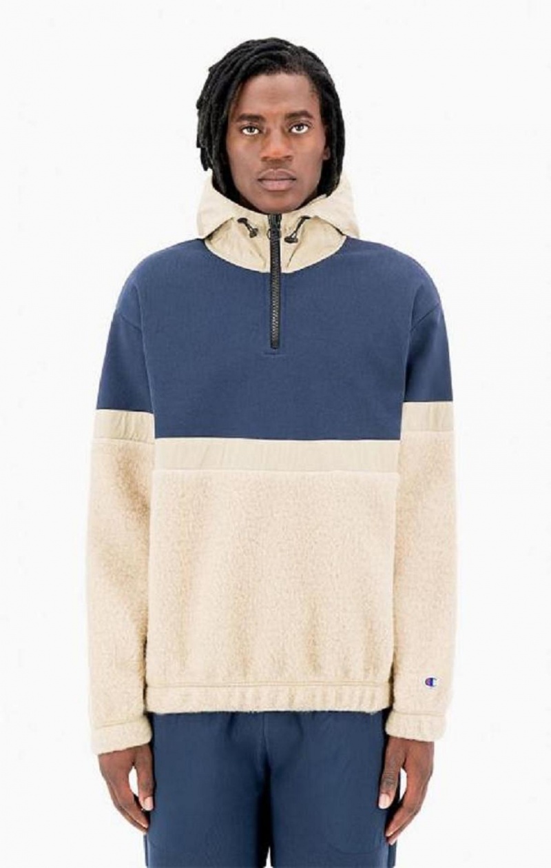 Champion Oversized C Logo Half Zip-Up Teddy Hoodie Hættetrøje Herre Beige | 9532-JAQIS