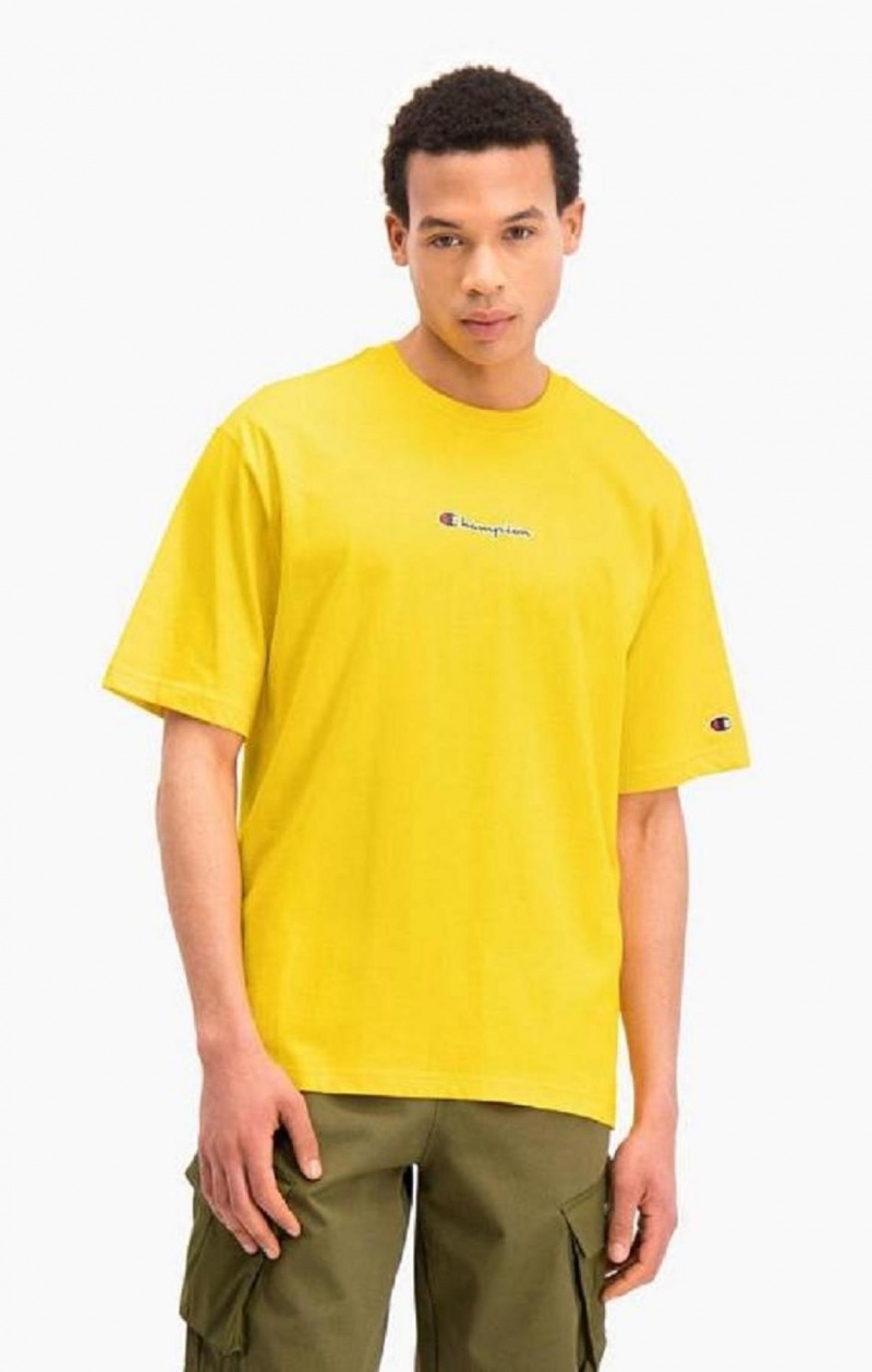 Champion Oversized Script Logo Print T-Shirt T Shirts Herre Guld | 2904-SILPU