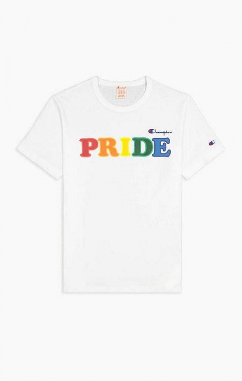 Champion PRIDE C Logo Crew Neck T-Shirt T Shirts Dame Hvide | 8064-MXITY