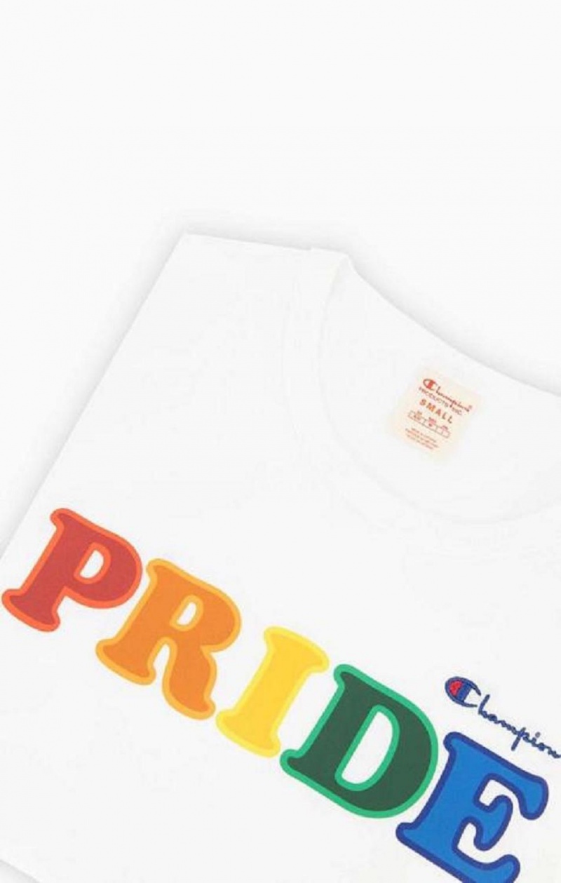 Champion PRIDE C Logo Crew Neck T-Shirt T Shirts Dame Hvide | 8064-MXITY