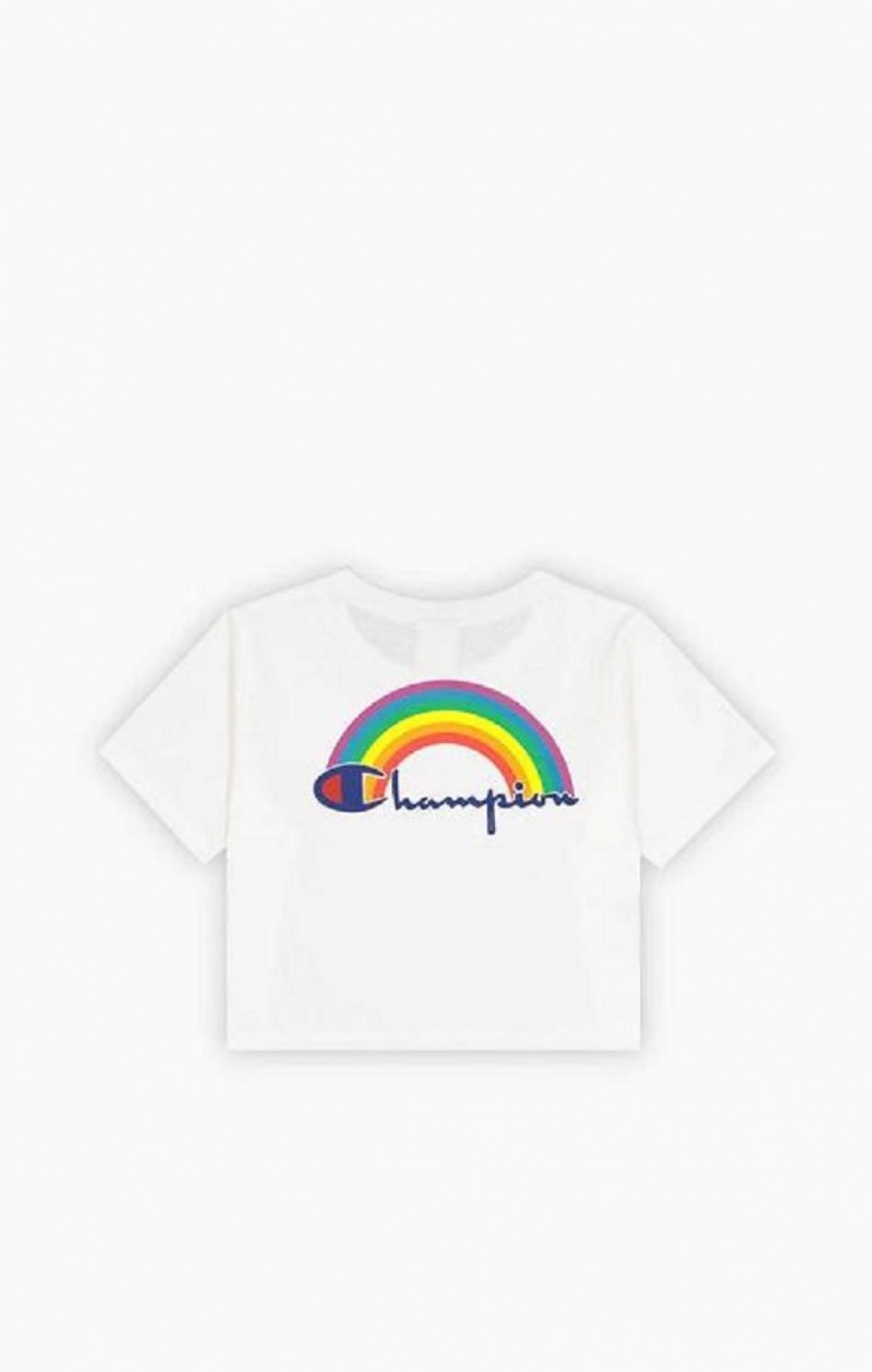 Champion PRIDE Crew Neck Cropped T-Shirt T Shirts Dame Hvide | 0197-YZVRN