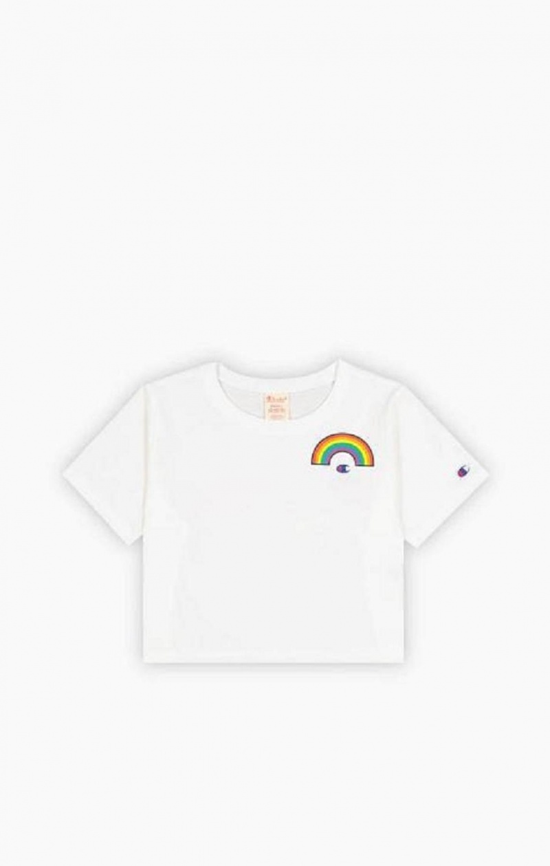 Champion PRIDE Crew Neck Cropped T-Shirt T Shirts Dame Hvide | 0197-YZVRN