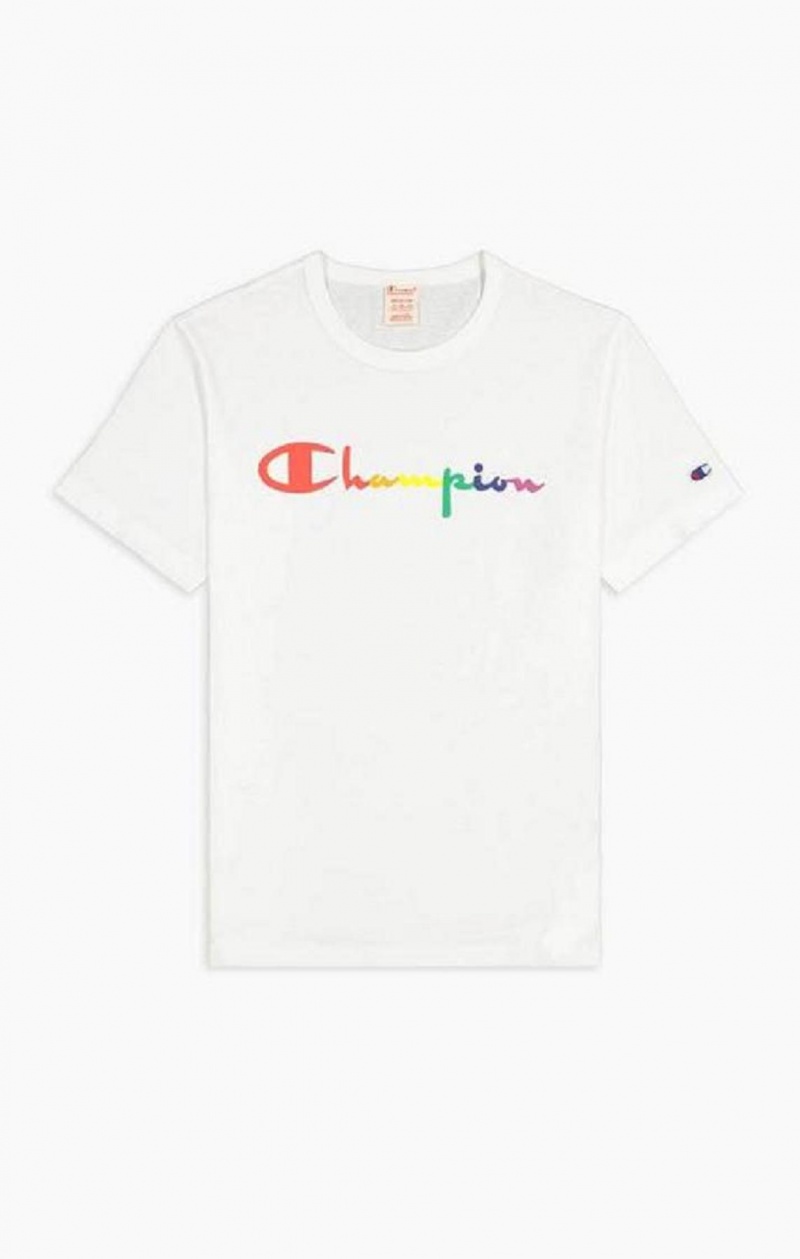 Champion PRIDE Crew Neck T-Shirt T Shirts Herre Hvide | 7983-QEJXN