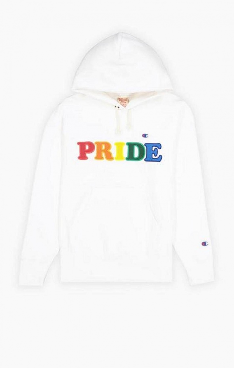 Champion PRIDE Reverse Weave Hoodie Hættetrøje Herre Hvide | 6208-IWCSV