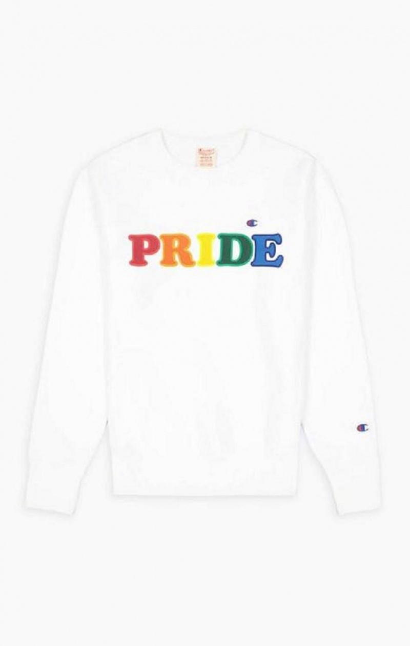 Champion PRIDE Reverse Weave Sweatshirt Sweatshirts Herre Hvide | 6708-RZDJH