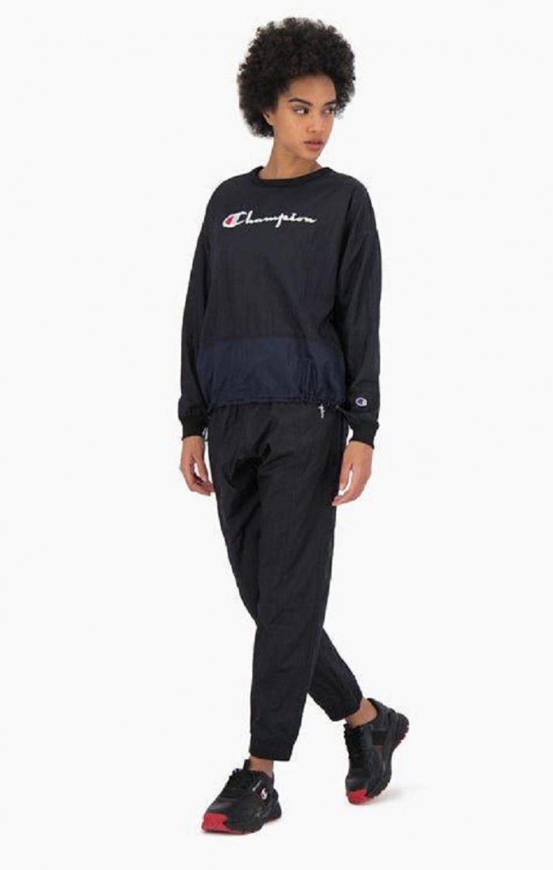 Champion Panel Detail Script Logo Sweatshirt Sweatshirts Dame Sort | 1270-GDPFA