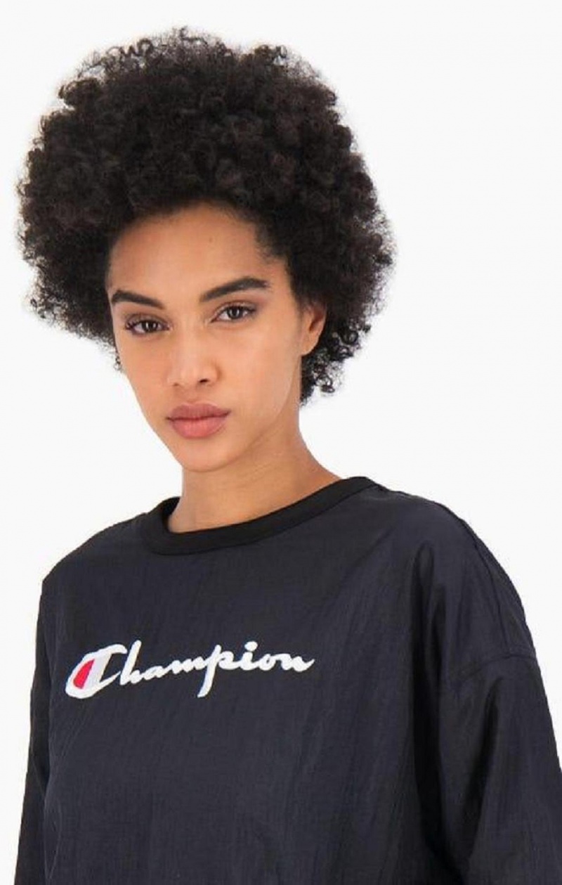 Champion Panel Detail Script Logo Sweatshirt Sweatshirts Dame Sort | 1270-GDPFA