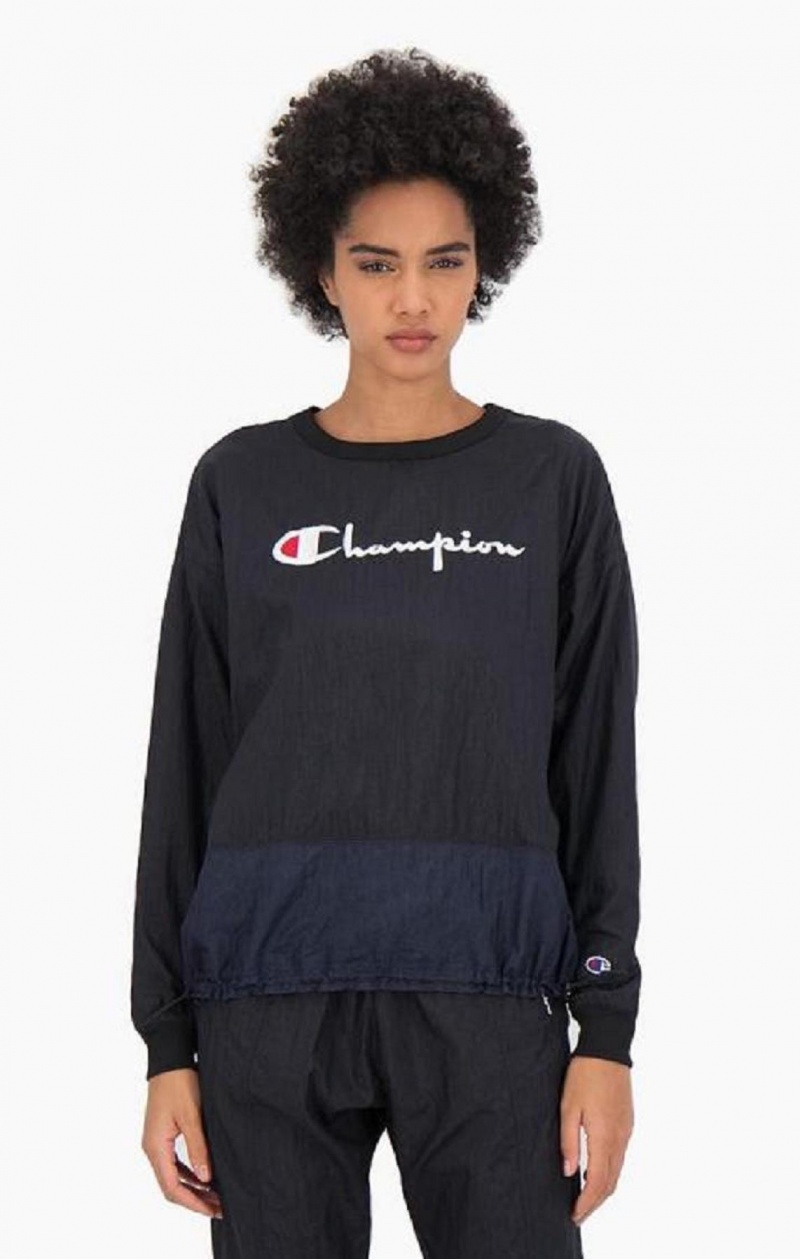 Champion Panel Detail Script Logo Sweatshirt Sweatshirts Dame Sort | 1270-GDPFA