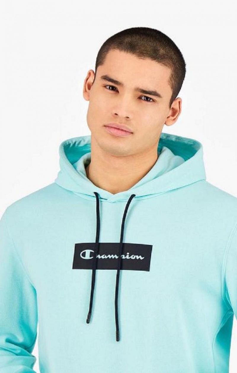 Champion Pastel Box Script Logo Hoodie Hættetrøje Herre Lyseblå | 4580-UICMQ