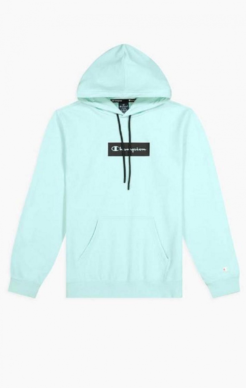 Champion Pastel Box Script Logo Hoodie Hættetrøje Herre Lyseblå | 4580-UICMQ