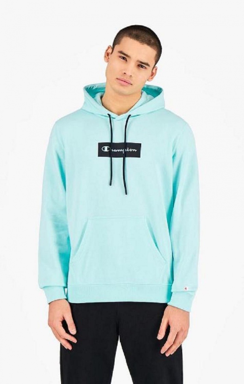 Champion Pastel Box Script Logo Hoodie Hættetrøje Herre Lyseblå | 4580-UICMQ