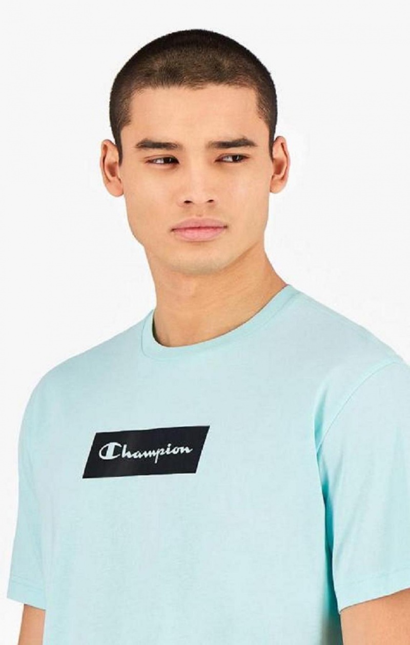 Champion Pastel Box Script Logo T-Shirt T Shirts Herre Lyseblå | 4280-SRCAG