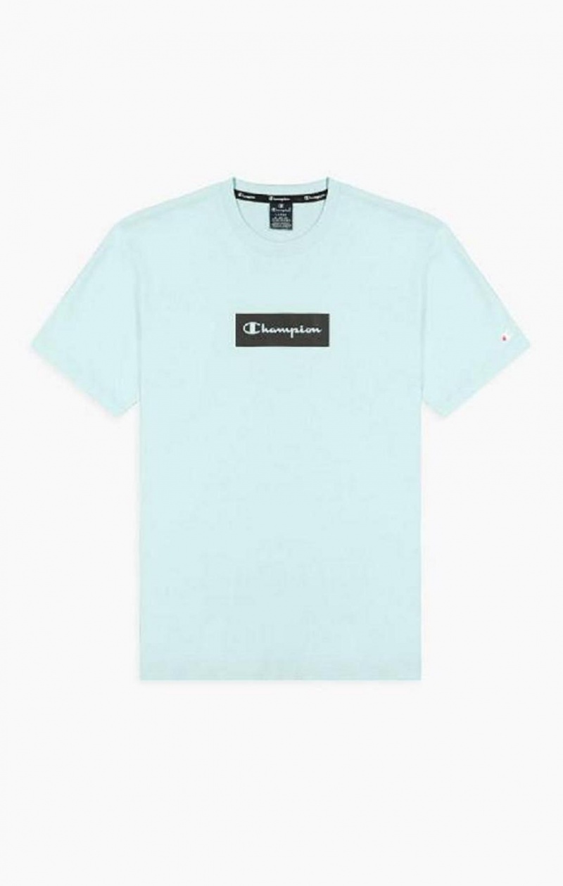 Champion Pastel Box Script Logo T-Shirt T Shirts Herre Lyseblå | 4280-SRCAG