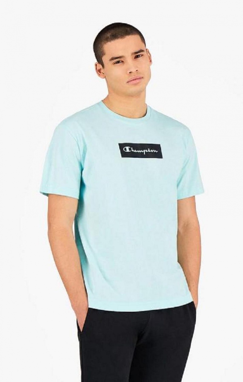 Champion Pastel Box Script Logo T-Shirt T Shirts Herre Lyseblå | 4280-SRCAG