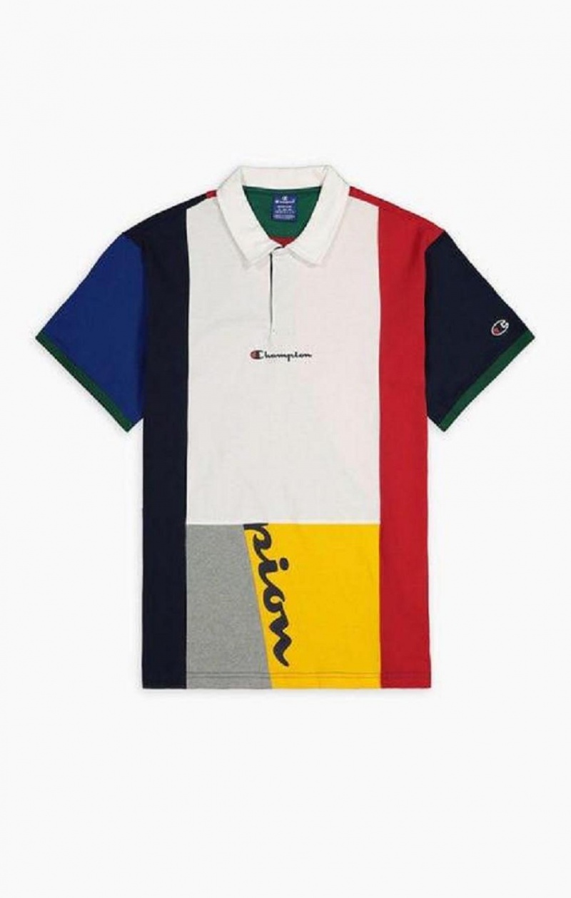 Champion Patchwork Bomulds Jersey Polo Shirt T Shirts Herre Rød Hvide | 0639-VPENA