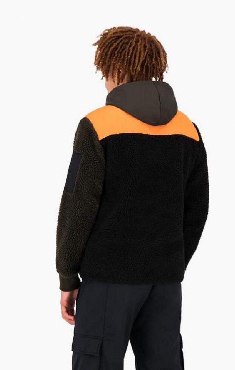 Champion Patchwork Half Zip-Up Teddy Hoodie Hættetrøje Herre Sort | 9037-VTNHM