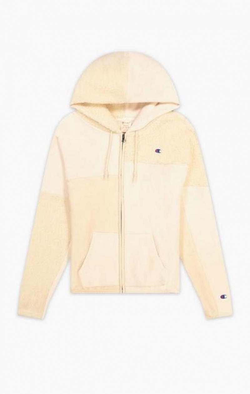 Champion Patchwork Velour + Fleece Zip-Up Hoodie Hættetrøje Dame Gul | 9345-MCBVF