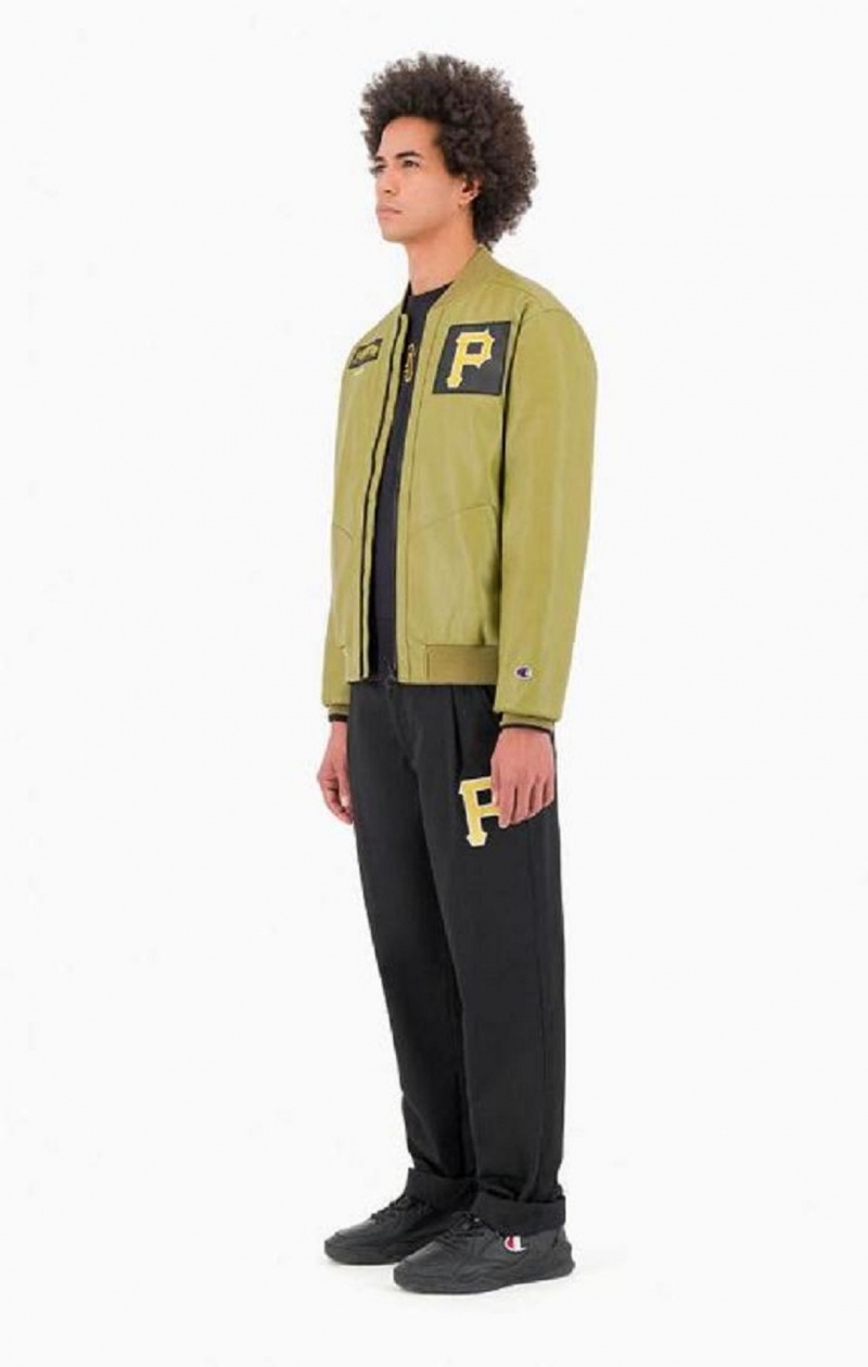 Champion Pittsburgh MLB Fake Læder Bomber Jacket Jakker Herre Olivengrøn Grøn | 9045-ZJTLY