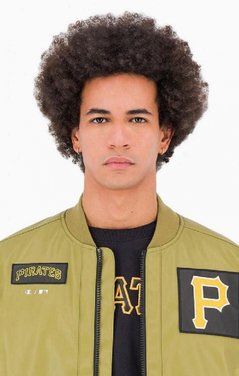 Champion Pittsburgh MLB Fake Læder Bomber Jacket Jakker Herre Olivengrøn Grøn | 9045-ZJTLY