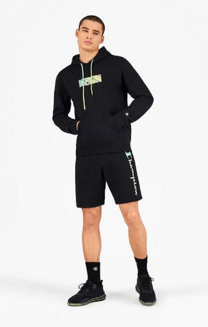 Champion Rainbow Box Script Logo Hoodie Hættetrøje Herre Sort | 1027-AFICW