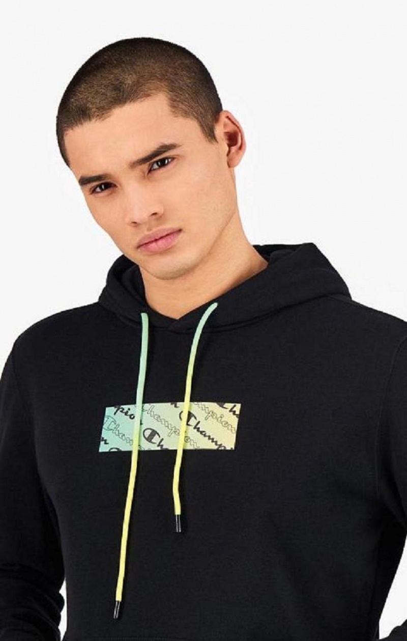 Champion Rainbow Box Script Logo Hoodie Hættetrøje Herre Sort | 1027-AFICW