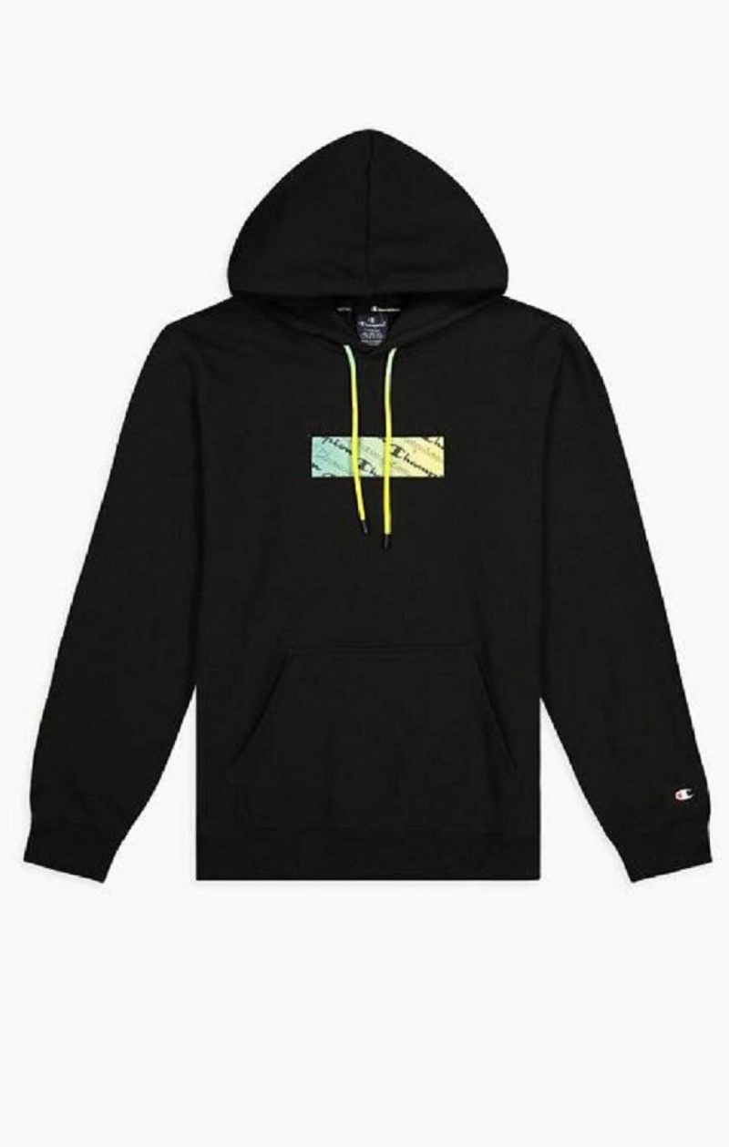 Champion Rainbow Box Script Logo Hoodie Hættetrøje Herre Sort | 1027-AFICW