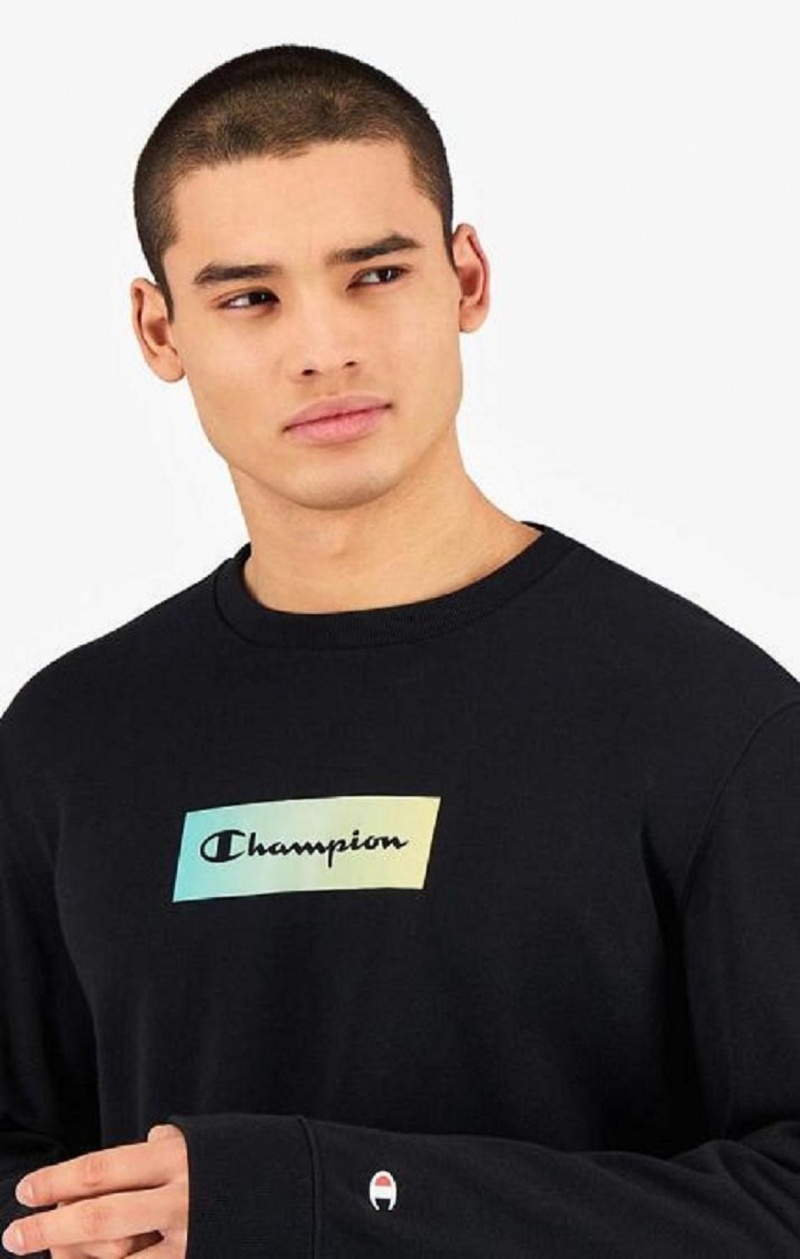 Champion Rainbow Box Script Logo Sweatshirt Sweatshirts Herre Sort | 2037-FOMZJ