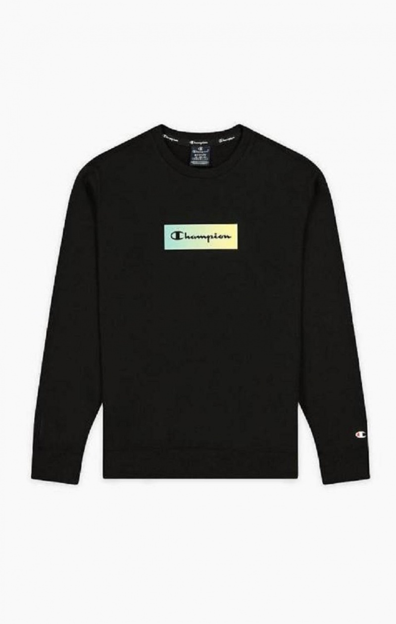 Champion Rainbow Box Script Logo Sweatshirt Sweatshirts Herre Sort | 2037-FOMZJ